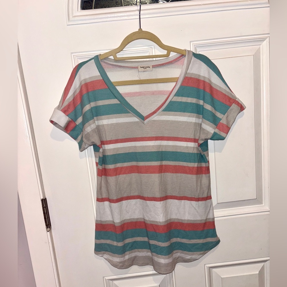 Sweet Lovely Striped V-Neck Women’s Top - small